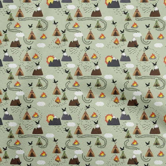 oneOone Viscose Chiffon Light Green Fabric Kids Campfire Diy Clothing Quilting Fabric Print Fabric By Yard 42 Inch Wide