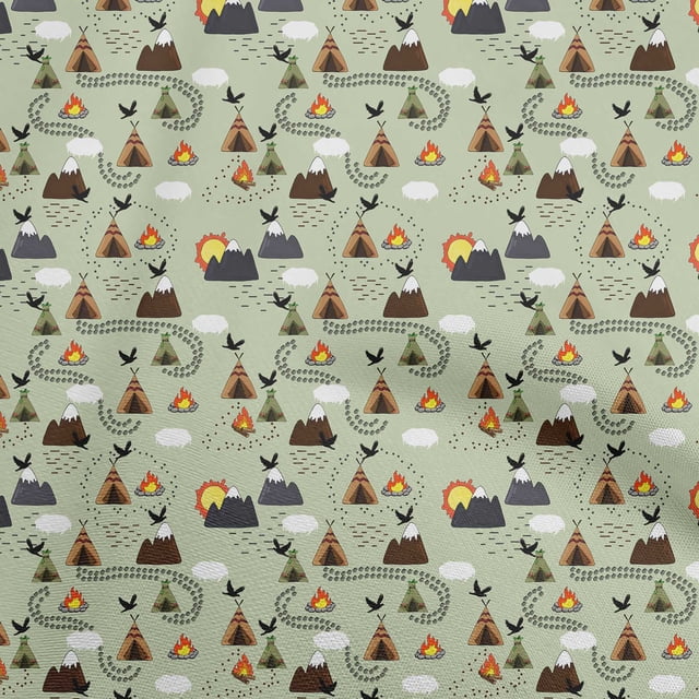 oneOone Velvet Light Green Fabric Kids Campfire Fabric For Sewing Printed Craft Fabric By The Yard 58 Inch Wide