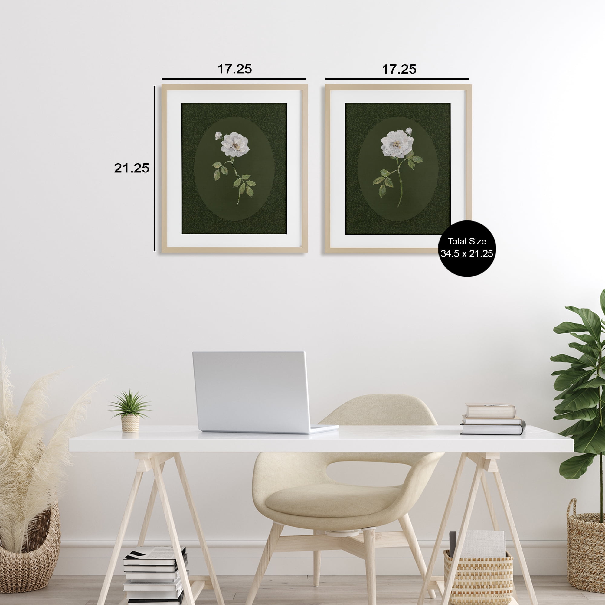 Stupell Industries Ornate Rose Studies over Emerald 2 Piece Birch Framed Print Under Glass Set, design by Sally Swatland