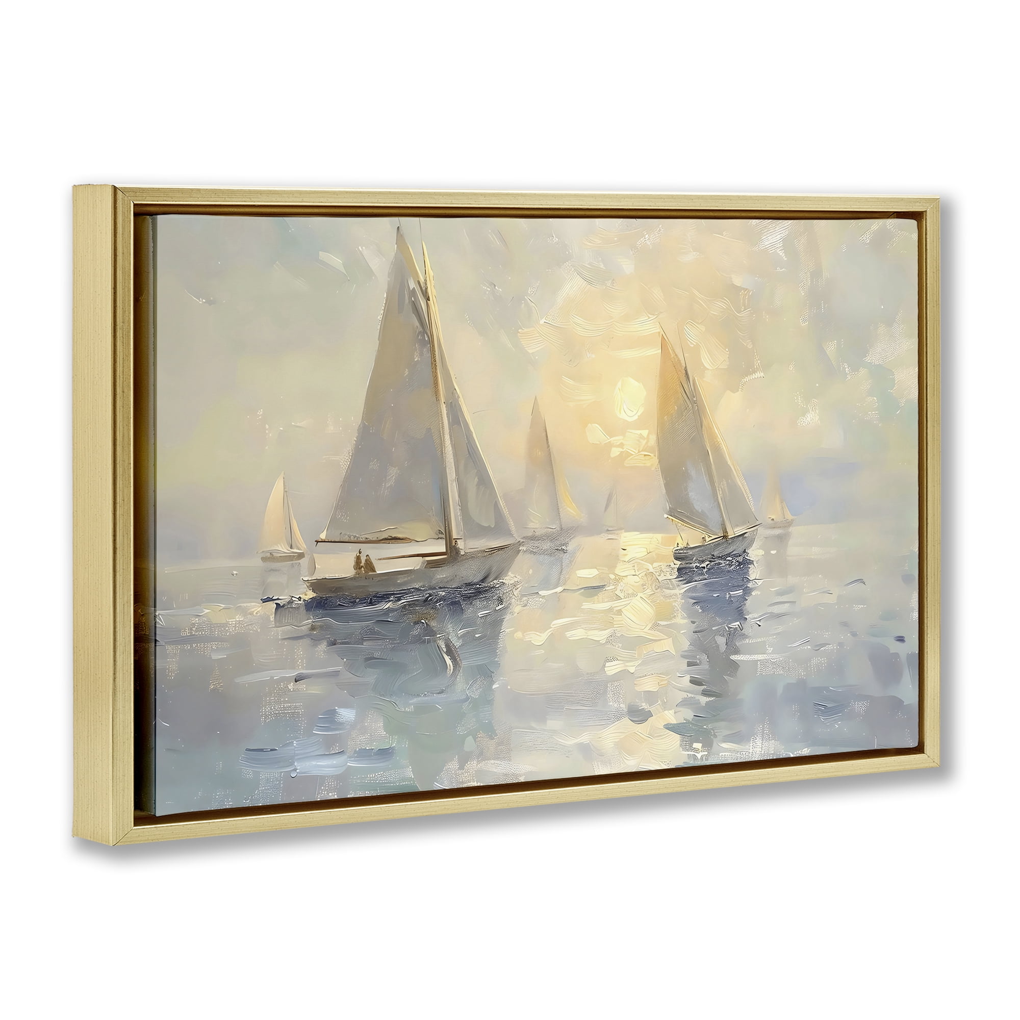 Stupell Industries Sunset Sailboats Glow Gold Framed Floater Canvas Wall Art, design by Creative Studio