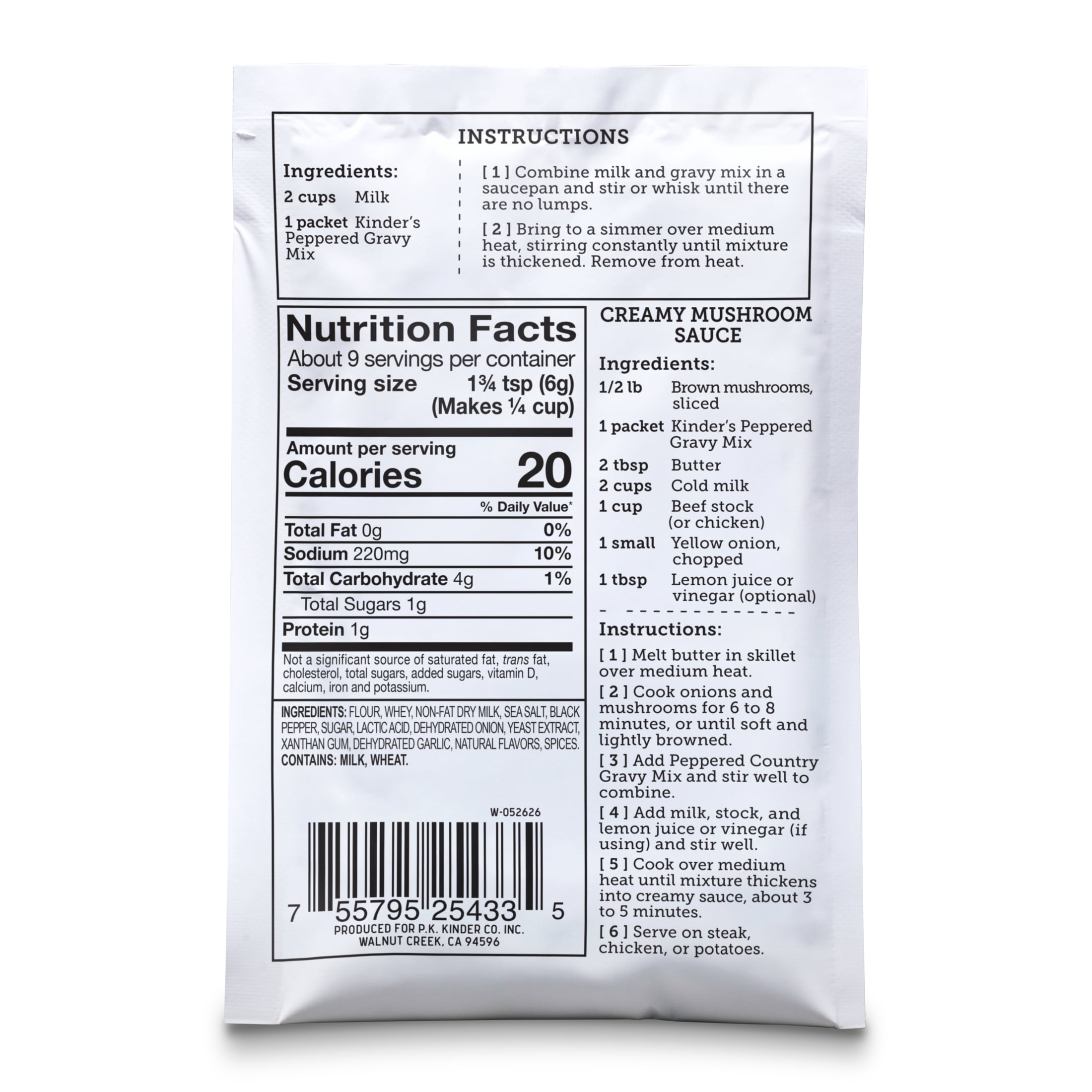 Kinder's Peppered Country Gravy Dry Seasoning, 1.9 oz Packet