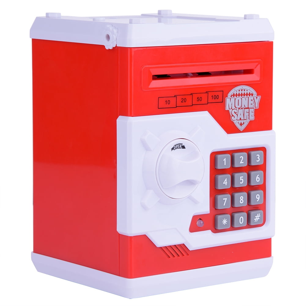 WALFRONT Red/Blue Mini Safe Money Box Coin Saving Electronic Bank Can