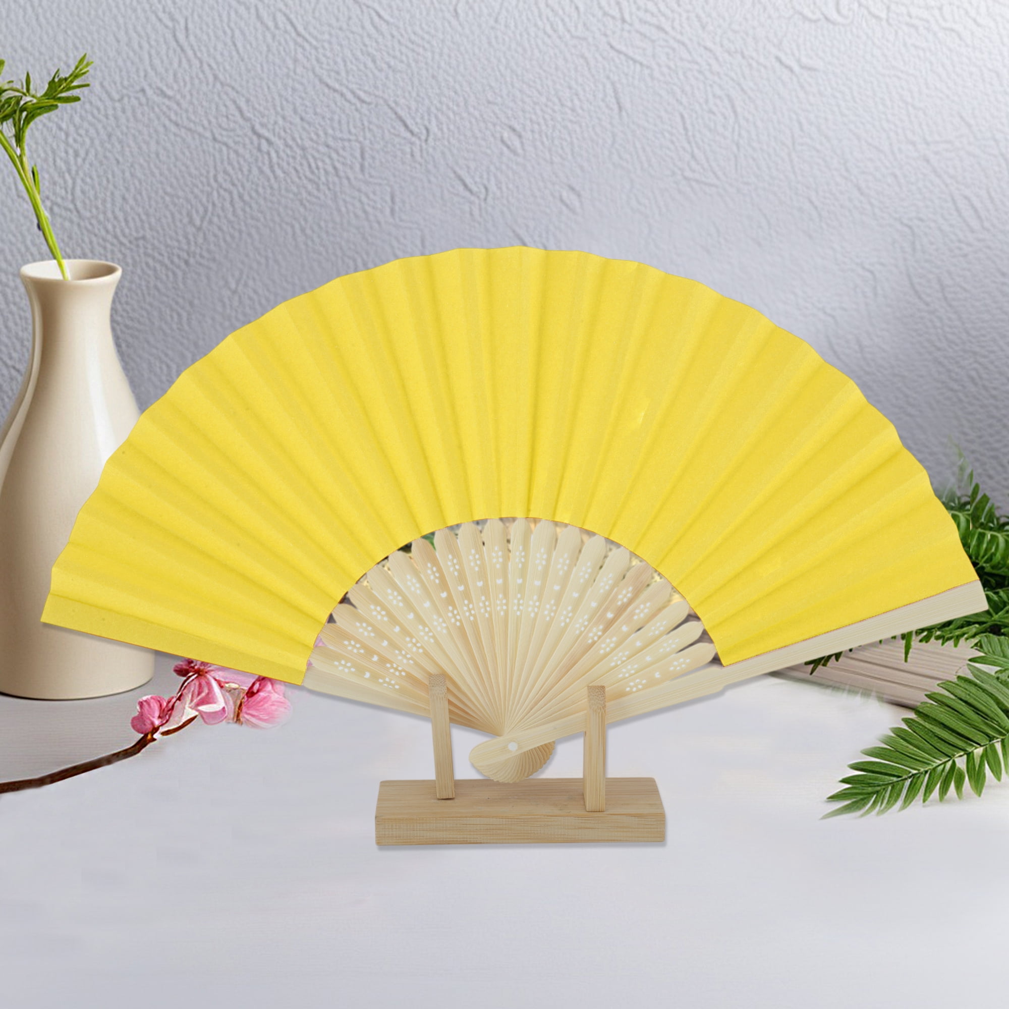 Unique Bargains Portable DIY 7-Inch Blank Folding Fan 1 Pc Lemon Yellow