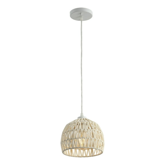 JONATHAN Y Campana 8.25" 1-Light Bohemian Modern Woven Rope/Iron LED Pendant, Gray