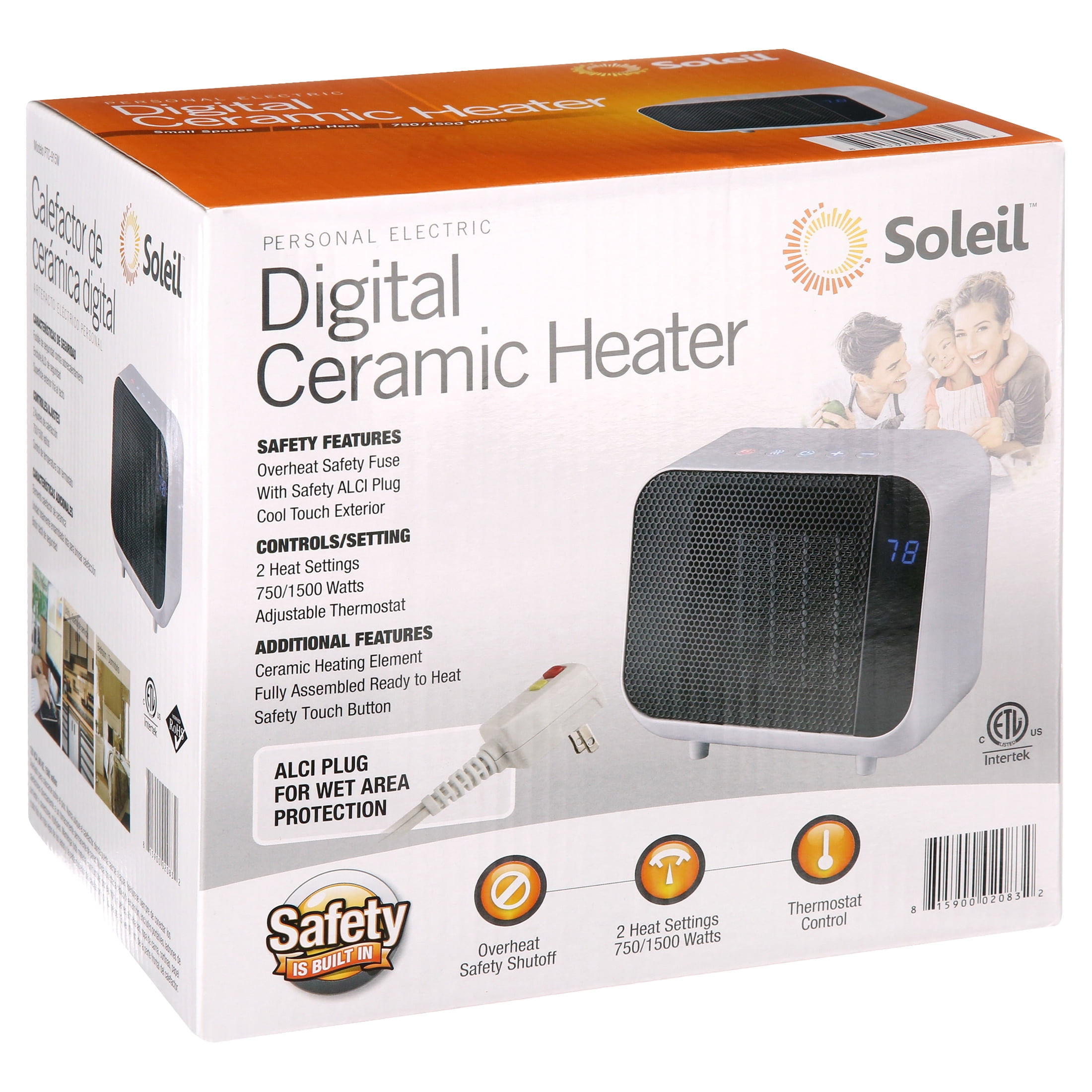 Soleil Electric Digital Ceramic Heater 1500W Indoor Black - Walmart.com