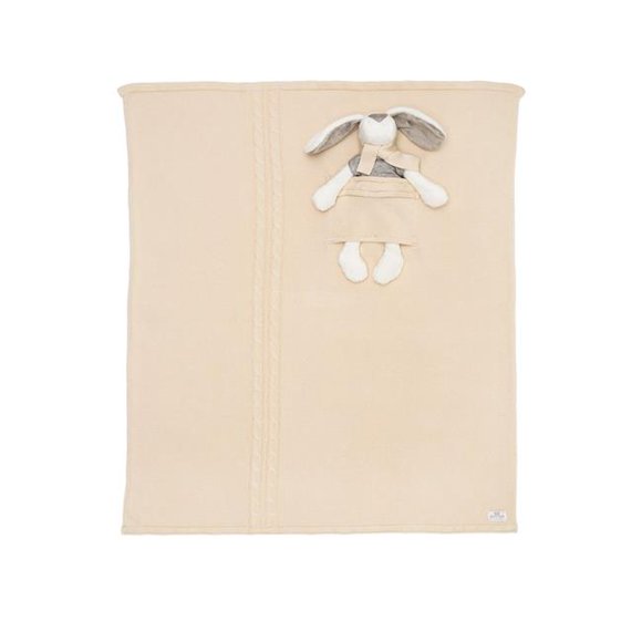Milo & Lilirose ML1512AC-ML1512AC3S Knitted baby blanket Plus Soft Toy, Beige - Small