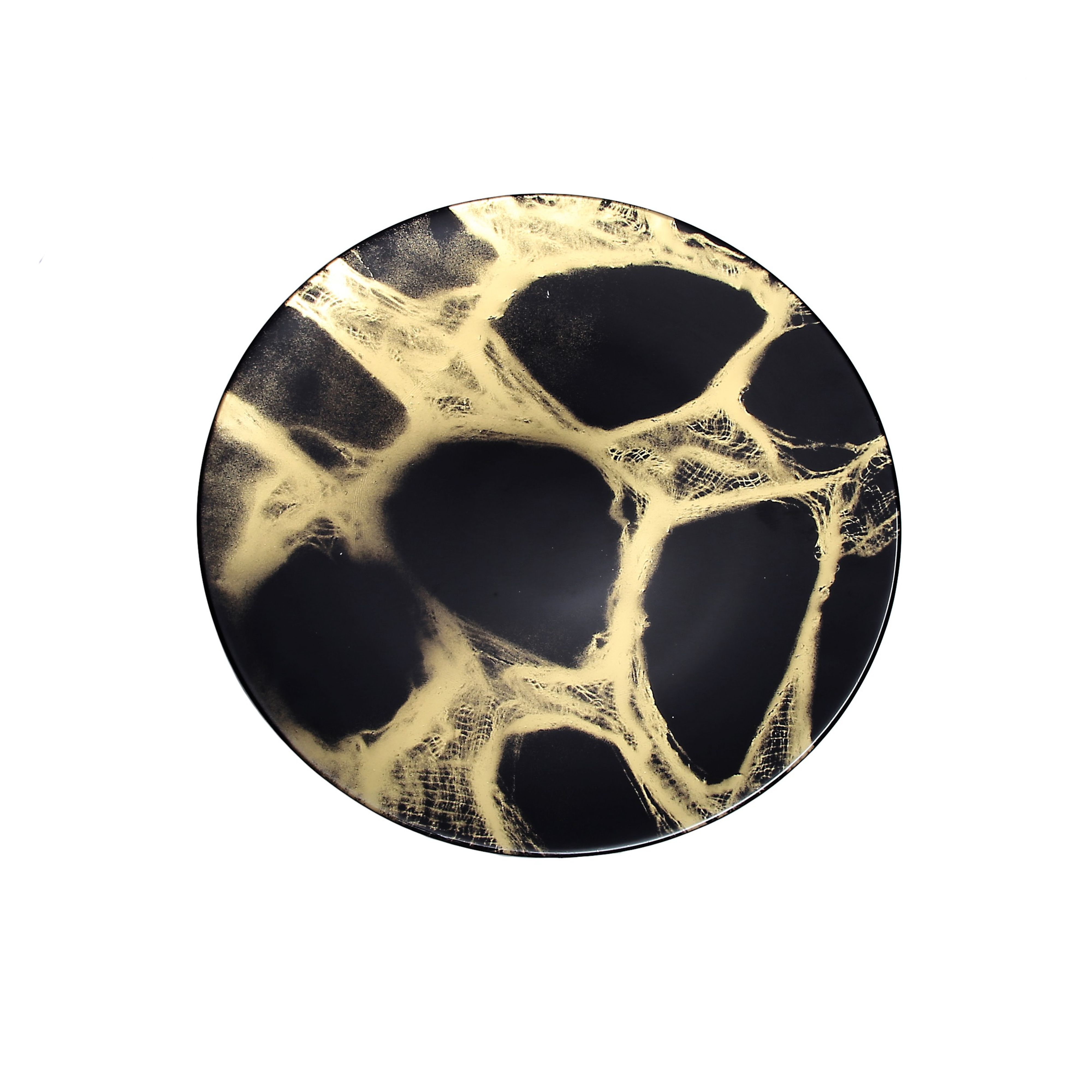 Set Of 4 Black And Gold Marbleized Dinner Plates