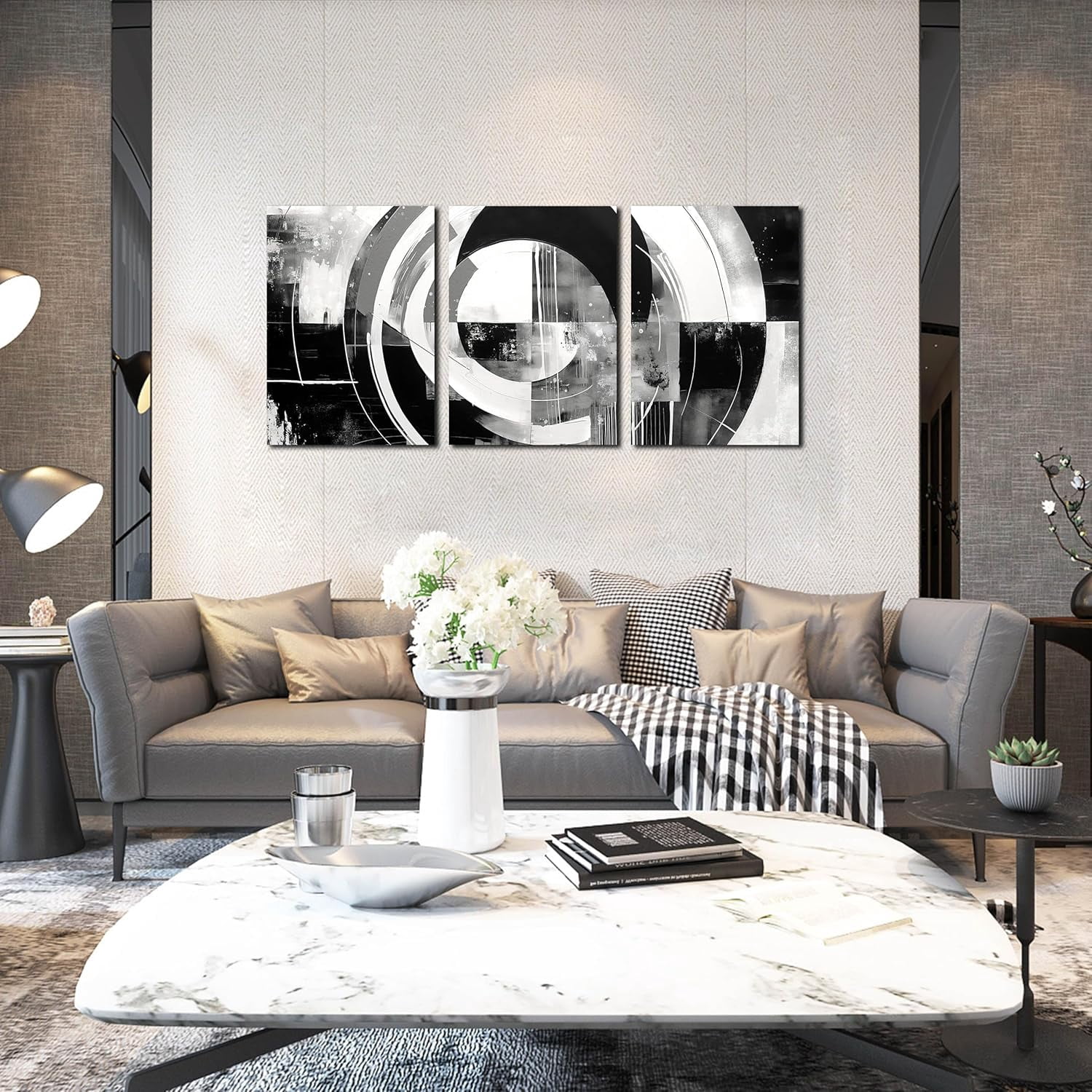 Black and White Abstract Canvas Wall Art for Living Room Bedroom Bathroom Home office Modern d Canvas Prints Abstract Circle Picture Artwork Size 12x16x3p