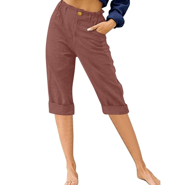 WILLBEST Pantalones Capri Casuales para Mujer, de Verano, a La Moda, con Cintura Elástica, para Playa y Resort, Cómodos y elegantes. Chica