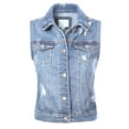 thumbnail image 1 of Made by Olivia Women's Classic Sleeveless Distressed Button Down Jean Denim Jacket Vest, 1 of 4