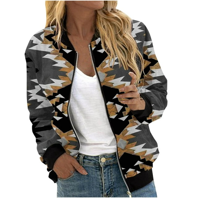 Jamicy Veste Ample pour Femmes Cadeau pour Femmes Veste Bomber pour Femmes Légère à Fermeture Éclair Manches Longues Veste Décontractée Tendance Patchwork Bloc de Couleur Vêtement de Sport