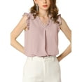 thumbnail image 6 of MODA NOVA Junior's Ruffled Trim Sleeveless Vintage Ruched Blouses Tops Pink XL, 6 of 6