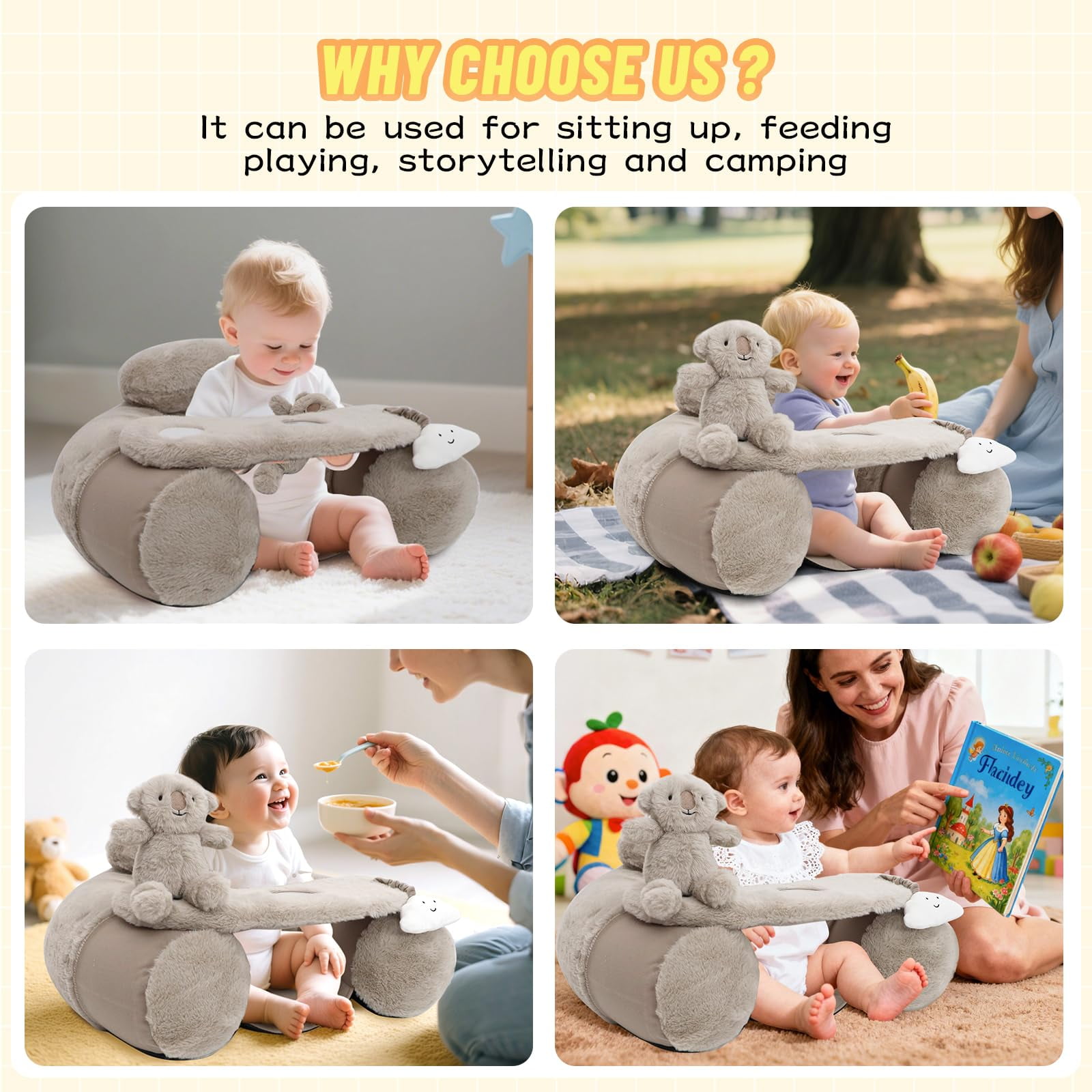 Baby Sit Me Up Seat, Inflatable Baby Seat with Cover for Babies 3-36 Months,Portable,Inflatable Sit & Play Floor Seats for Sitting Up (Gray)