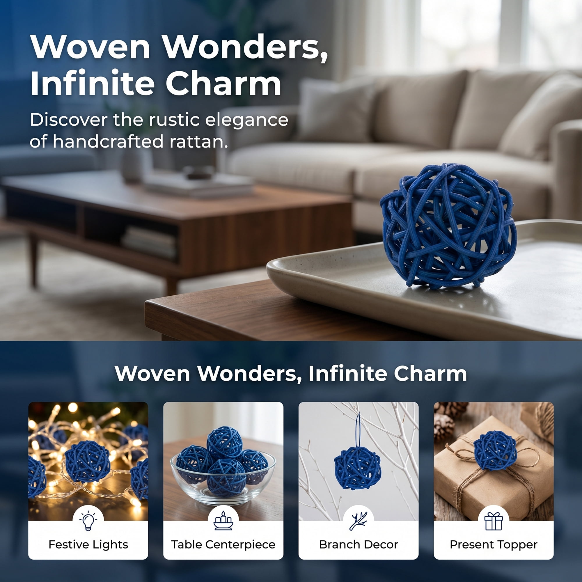 Unique Bargains 10Pcs Rattan Balls for Lights Wicker Spheres Orbs Blue 2"x2"x2"
