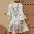 thumbnail image 6 of Blczomt 3/4 Sleeve Womens Holiday Dresses 2025 Casual Mini Graphic Beige A Line Loose Lace V Neck Dresses, 6 of 6