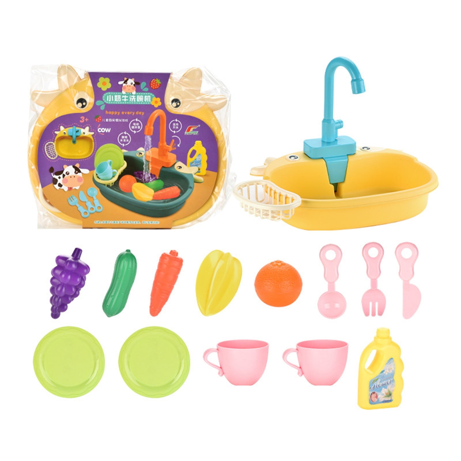 Dadatutu Play Sink Toy with Running Water, Kids Play Kitchen Accessories with Automatic Water Circulation, Pretend Play Toy for Kids Boys Girls Toddler, 3+