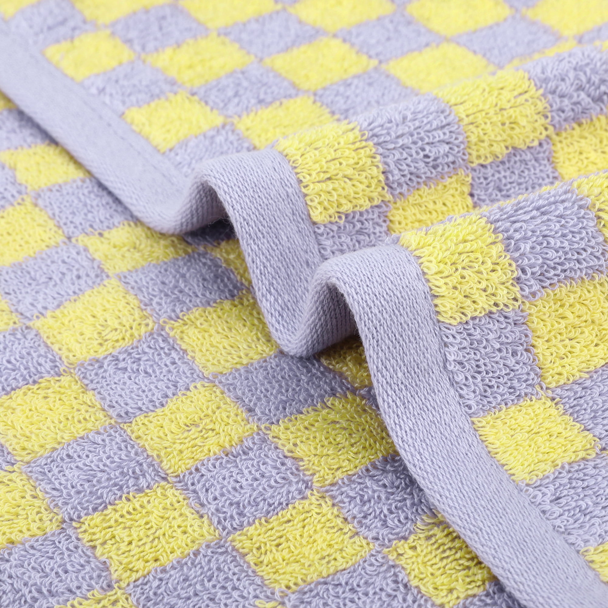 Unique Bargains Checkered Cotton Hand Towels for Bathroom Kitchen Yellow Purple 4-Piece