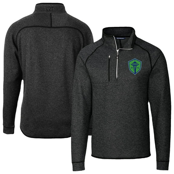 Men's-Cutter & Buck  Heather Black Seattle Sounders FC Mainsail Sweater-Knit Half-Zip Raglan Jacket