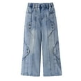 thumbnail image 6 of LRen Pull on Jeans for Girls Plus Size Comfortable Plain Color Denim Pants for Girls Teen Cargo Pants Waistband Stretchy Straight with Pockets,160,A-Blue, 6 of 6