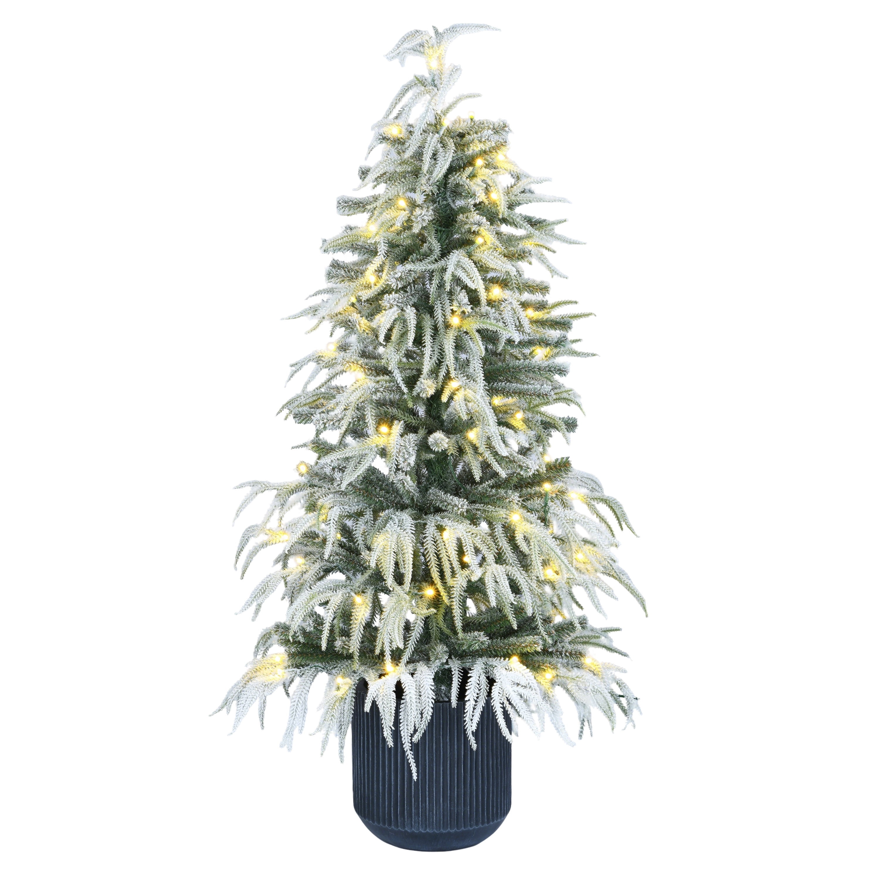 4' Pre-Lit Snow-Flocked Green Artificial Potted Christmas Tree with 70 Warm White LED Lights, by Holiday Time