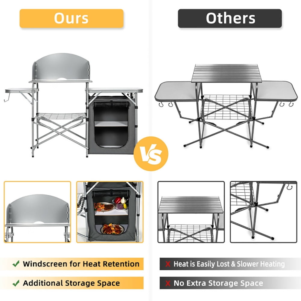 Aimee Lii Foldable Outdoor BBQ Portable Grilling Table With Windscreen Bag, Folding Camping Table