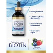 Biotin Liquid Drops 5000mcg | 4 fl oz | Berry Flavor | Vegetarian, Non-GMO & Gluten Free | by Carlyle