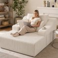 thumbnail image 4 of Leumius Oversized Chaise Lounge Chair Indoor,67'' Faux Fur Upholstered Boneless Sofa Bed,Deep Seat Sleeper Cloud Sofa with Cup Holders & 3 Pillows for Living Room, No Assembly Required,White, 4 of 14