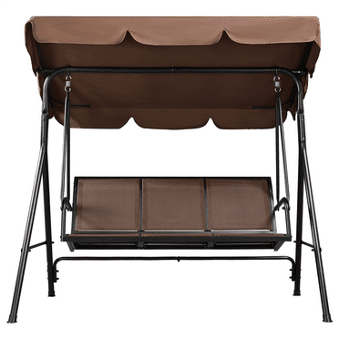 Smilemart 3 Seat Outdoor Patio Swing Chair With Texteline Fabric Seats Adjustable Canopy Dark Brown Com - Tangkula 3 Piece Patio Furniture Assembly Instructions