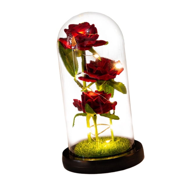 Flores artificiales Rosa preservada Belleza Flor rosa Regalos románticos para fiestas de Adornos de cumpleaños de Navidad Césped base negro SM SunniMix Rose in Dome