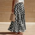 thumbnail image 6 of Maxi Skirts for Women Elastic Waist A Line Plaid Skirts Summer Casual Pleated Gingham Flowy Long Skirts, L, 6 of 7