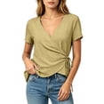 thumbnail image 2 of TGSLY Wrap Front Linen Tops for Women Lightweight Soft Deep V Neck Short Sleeve Shirts Dressy Casual Side Tie Knot Solid Color Blouses XXL, 2 of 8
