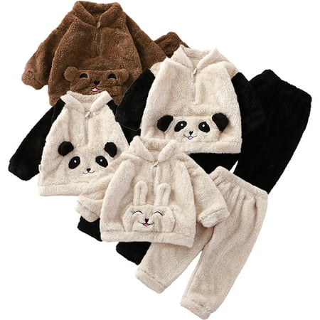 

Haoygmr Toddler Boys Girls Fleece Pajamas 2Pcs Outfits Newborn Sleepwear Set 9M-5Y Baby Cartoon Warm Kids 2Pcs Autumn Winter Loungewear Set