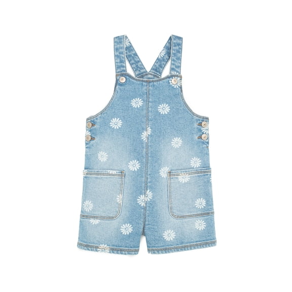 Wonder Nation Toddler Girls Floral Denim Shortalls, Sizes 12M-5T