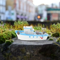 HINTRMENT 1Pcs Resin Mini Fishing Boat Decor Mediterranean Style Multi Color 3.93X1.77X1.38In Nautical Table Decor