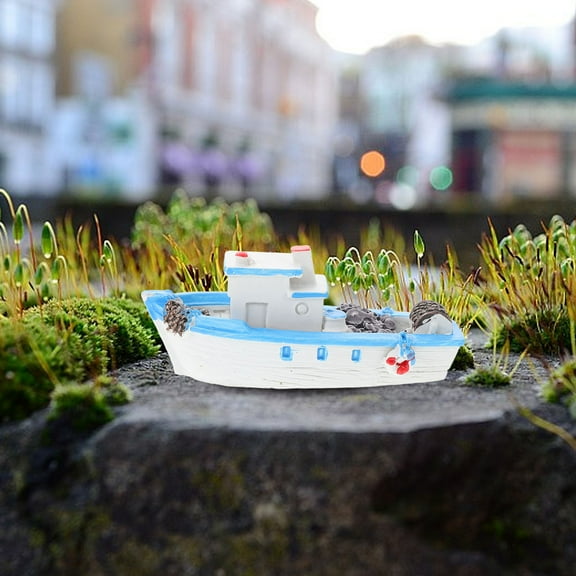 HINTRMENT 1Pcs Resin Mini Fishing Boat Decor Mediterranean Style Multi Color 3.93X1.77X1.38In Nautical Table Decor