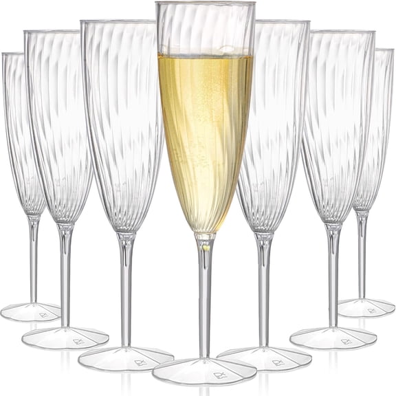 18 Pack Clear Plastic Champagne Flute Mimosa Flutes, 6Oz Disposable Wine Cocktail Glasses for Home Daily Life Party Wedding Toasting Drinking