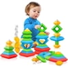 Toddler Stacking Building Blocks Educational Toys, Montessori Activities Learning Toys for 1 2 3+ Year Old, Sensory Toys Gifts for Toddler 1-3Y Boys & Girls, 30 Piece Set