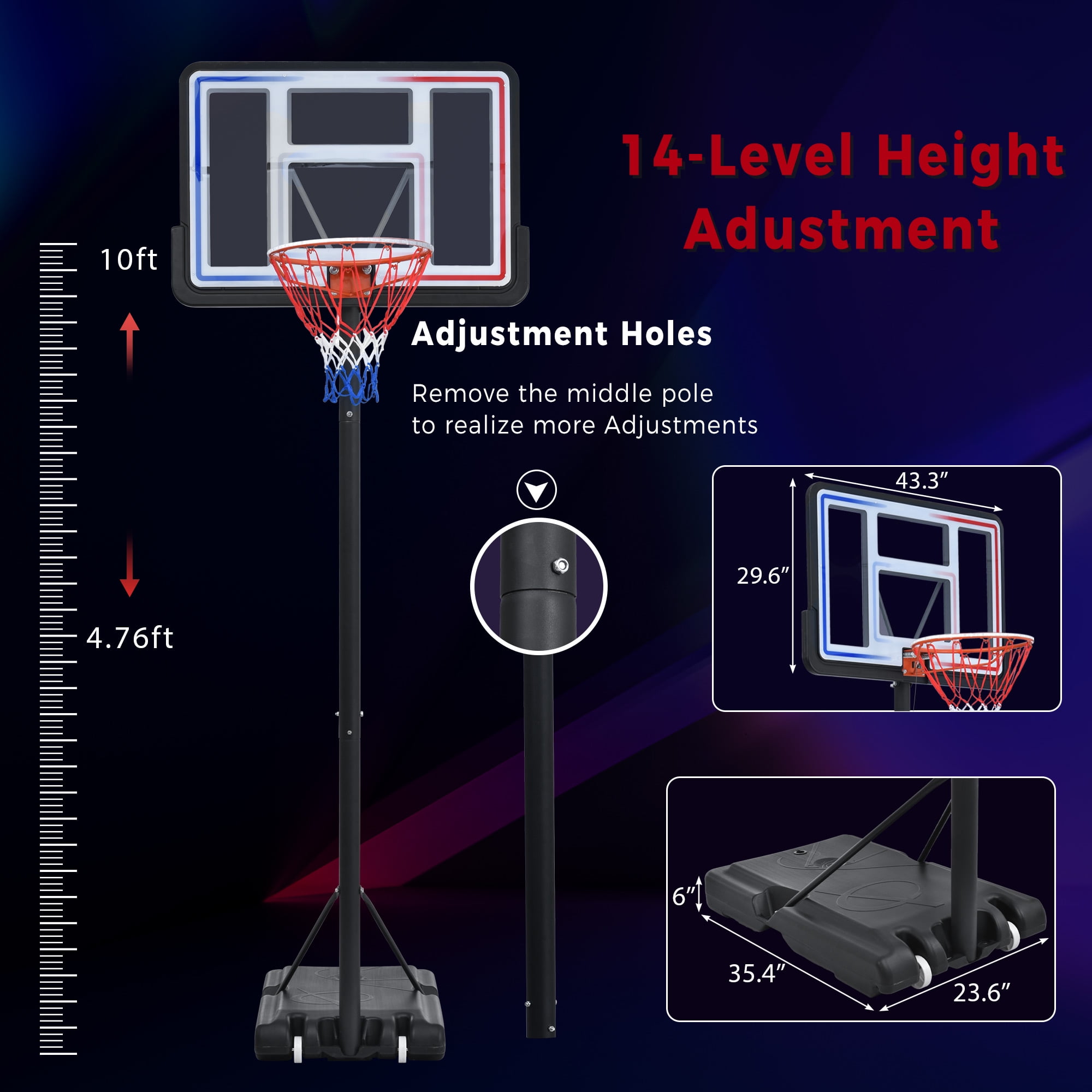 YYAo Portable Basketball Hoop Basketball System 4.76-10ft Height Adjustable for Youth Adults LED Basketball Hoop Lights, Colorful lights, Waterproof,Super Bright to Play at Night Outdoors YYAo Portable Basketball Hoop Basketball System 4.76-10ft Height Adjustable for Youth Adults LED Basketball Hoop Lights, Colorful lights, Waterproof,Super Bright to Play at Night Outdoors