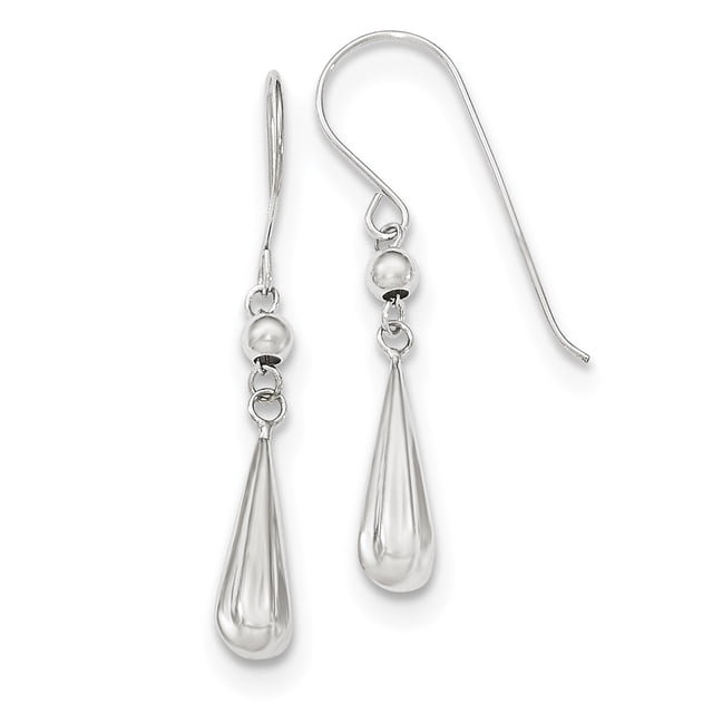 14k White Gold Teardrop Shepherd Hook Earrings Drop Dangle