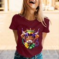 thumbnail image 2 of Womens Casual Tops Crew Neck Short SLeeve Loose Fit Carnival Highland Cattle Printed Tees 2026 Spring Beach Vacation Trendy T Shirts, 2 of 5