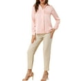 thumbnail image 3 of INSPIRE CHIC Inspired Women's Elegant Shirts V Neck Point Collar Long Sleeve Smooth Satin Blouse M Light Pink, 3 of 8