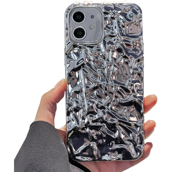 Case for iPhone 11 6.1 inch, Luxury Bling Glitter Tin Foil 3D Pleats Design Phone Case Soft TPU Electroplated Sparkly Protective Slim Fit Shockproof Phone Bumper Cover - Silver