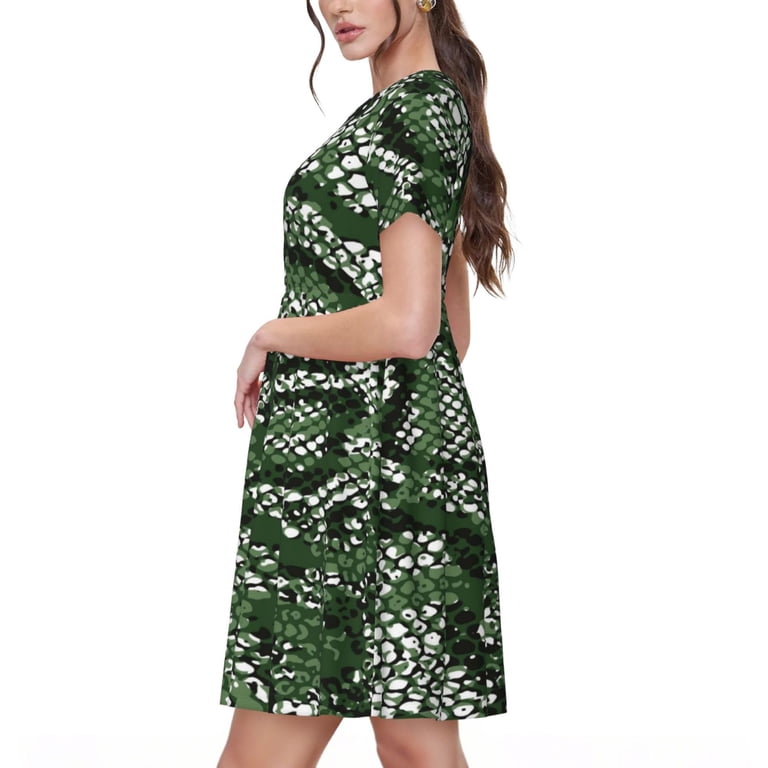 green emerald velvet dress Green Snake Print Dress