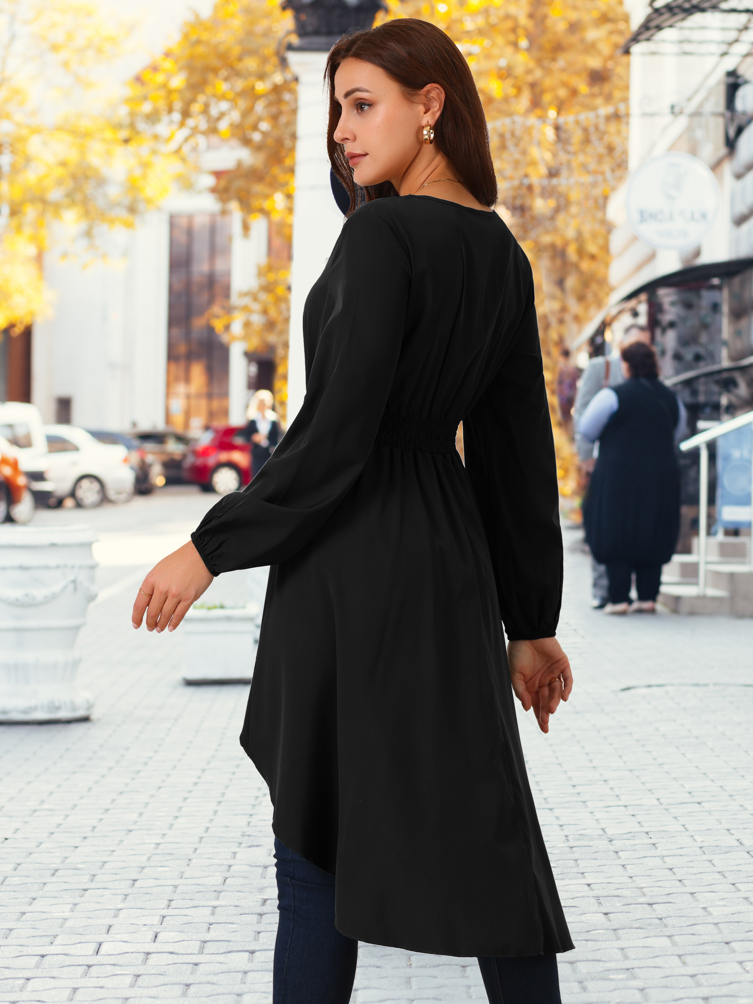 DARING DIVA Women's High Low V Neck Long Sleeve Dressy Blouses XL Black