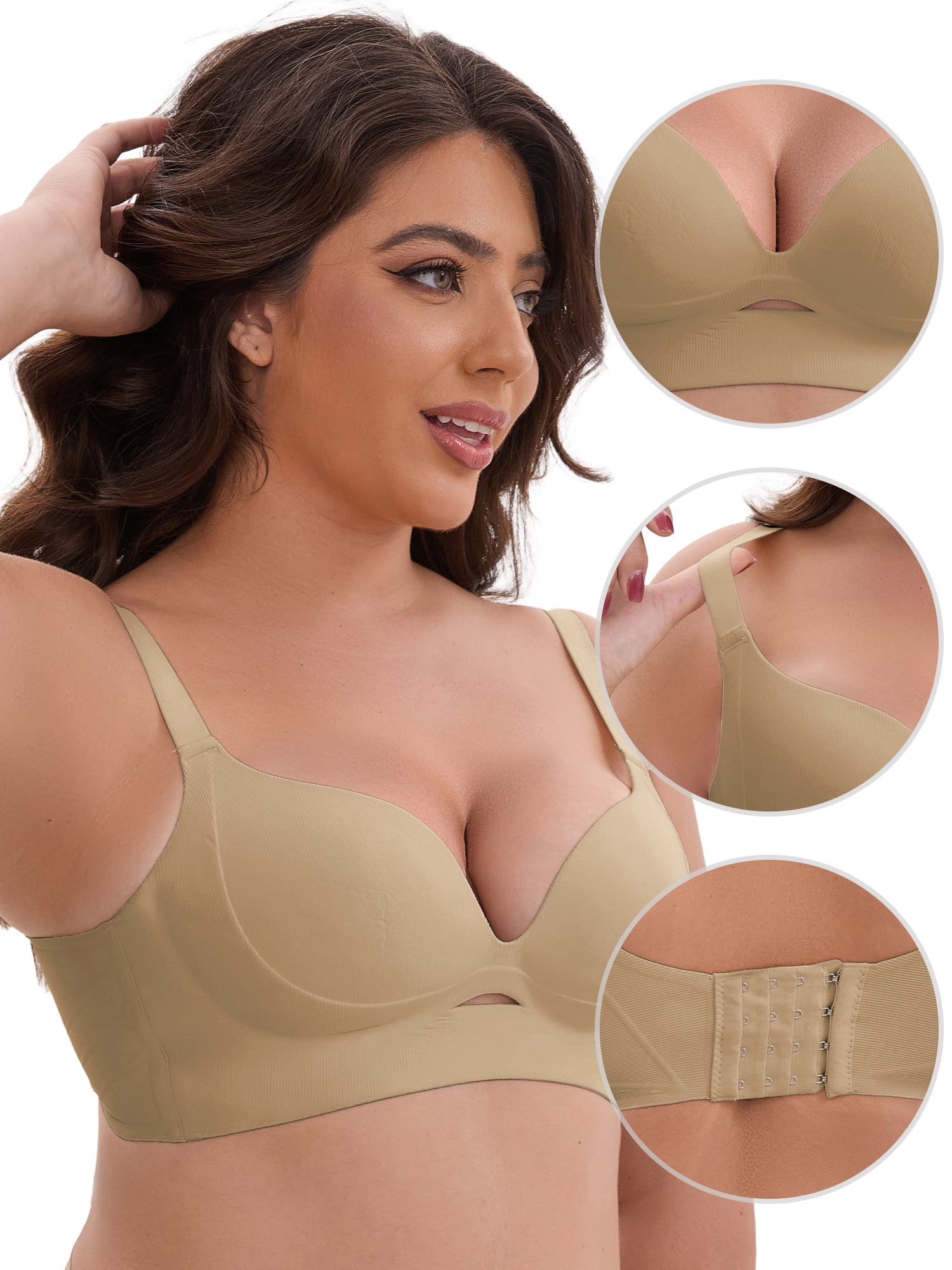 DARING DIVA Wireless Push Ups Adjustable Spaghetti Straps 42C Khaki