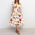 thumbnail image 5 of Women's Summer Dress Sexy V Neck Casual Wear To Work Dresses Short Sleeve Smocked Flared Flowy Beach Boho Midi Floral Dress,Orange L, 5 of 6