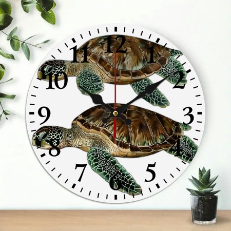 YILUYINQING Sea Turtles Wooden Wall Clock Silent Mechanical Movement 10-Inch Easy-to-Read for Living Rooms, Kitchens, Dorms - Battery Operated 10x10in