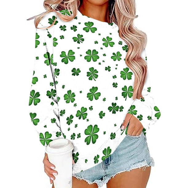 TaTaai Women's St. Patrick's Day Print Long Sleeve Hoodless Sweatshirt Fashion Loose Round Neck Casual Top Soft Comfortable for Daily Home Office Streetwear Spring Fall Winter Gift