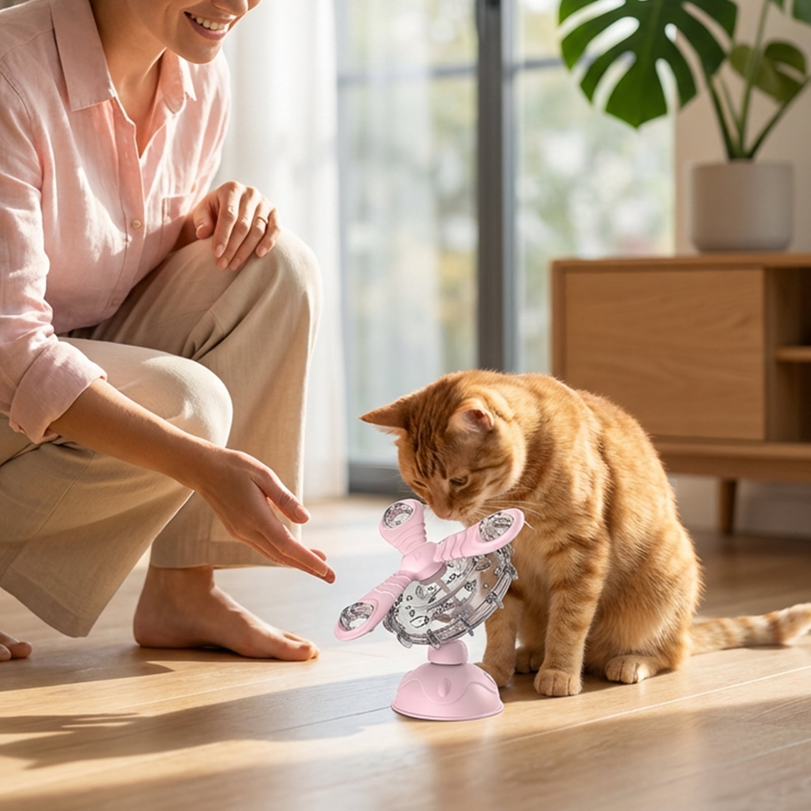 Pet Cat Toy, Glowing Sounding Rotating Food Leaking Feeder with Suction Cup, for Kitten Interactive Play, Mental Stimulation, Slow Feeding