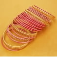thumbnail image 3 of NEW! Sunsoul By Touchstone "Colorful 2 Dozen Bangle Collection" Indian Bollywood Alloy Metal Textured Hot Pink Color Designer Jewelry Bangle Bracelets Set Of 24 In Antique Gold Tone For Women., 3 of 3